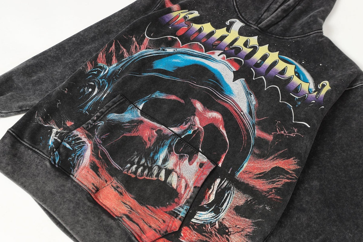 Godspeed Skull Graphic Acid Wash Hoodie ¡ª detail