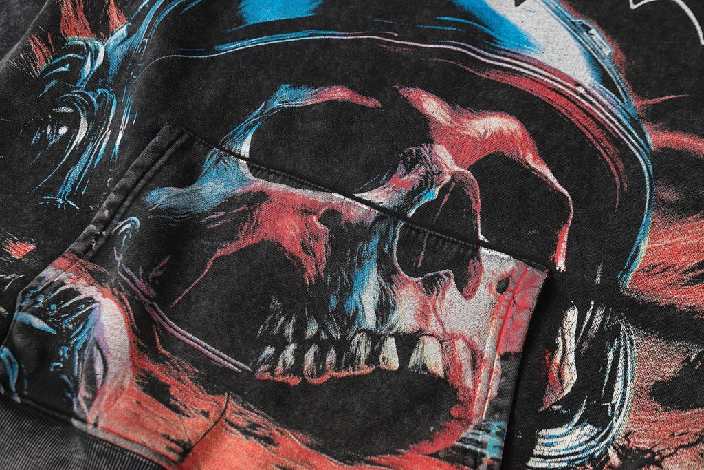 Godspeed Skull Graphic Acid Wash Hoodie ¡ª detail