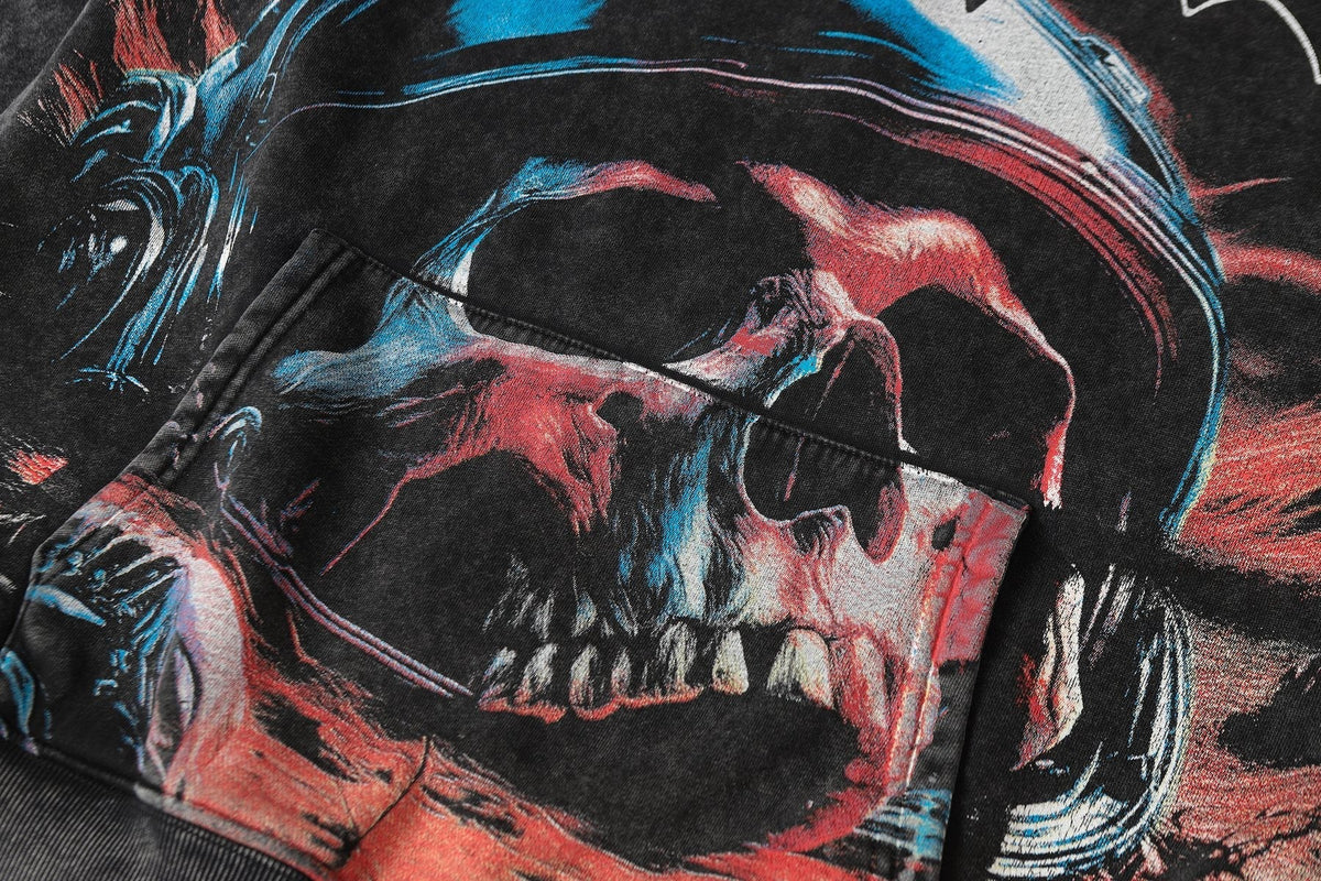 Godspeed Skull Graphic Acid Wash Hoodie ¡ª detail
