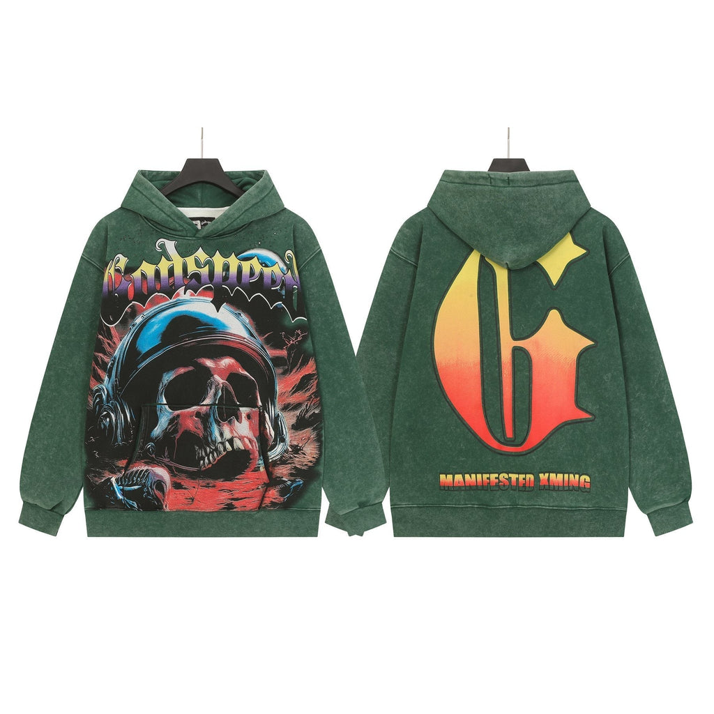 Godspeed Skull Graphic Acid Wash Hoodie ¡ª front