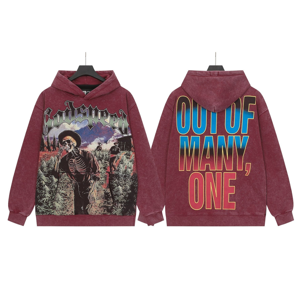 Godspeed Out of Many One Graphic Acid Wash Hoodie ¡ª front