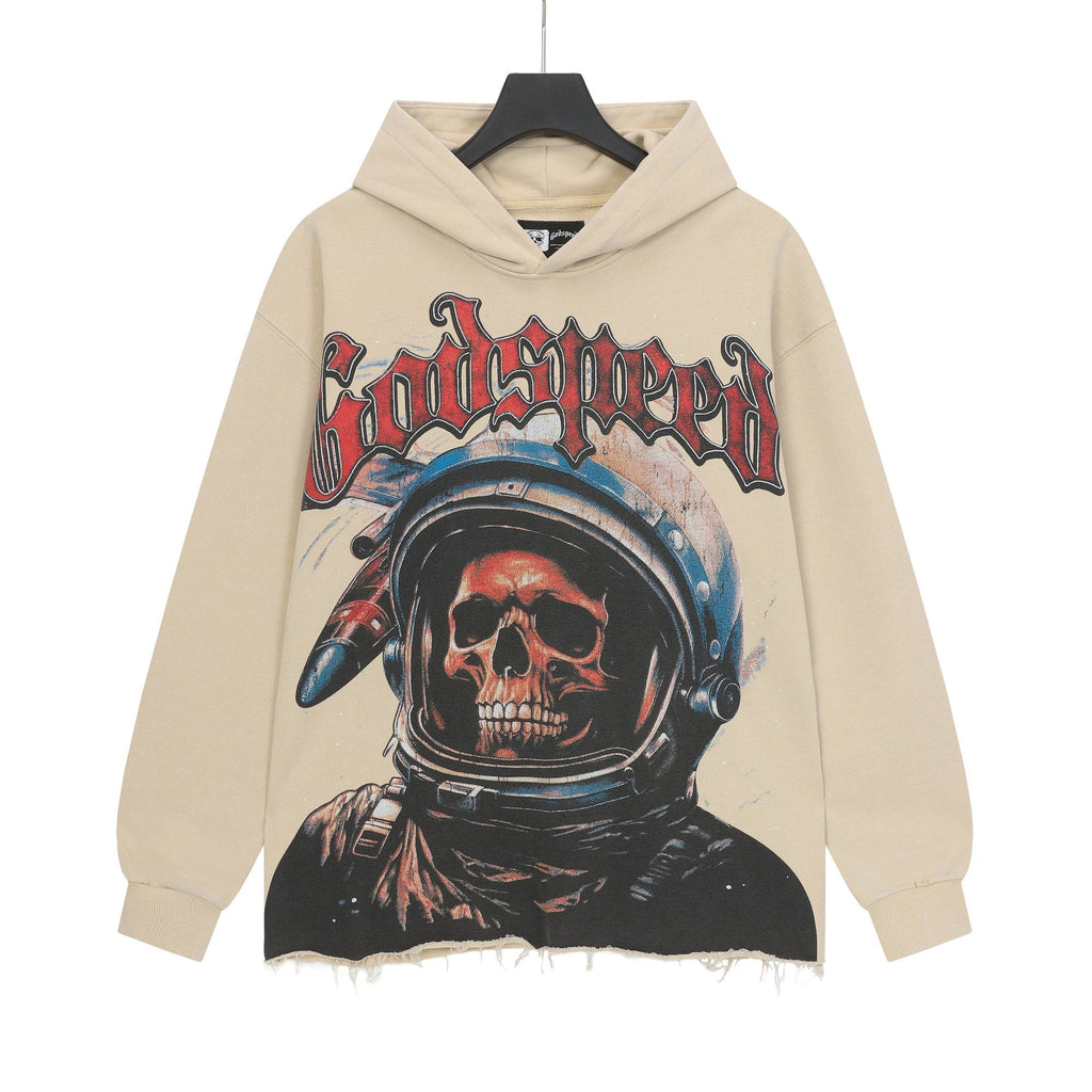 Godspeed Astronaut Skull Graphic Washed Raw Hem Hoodie ¡ª hero