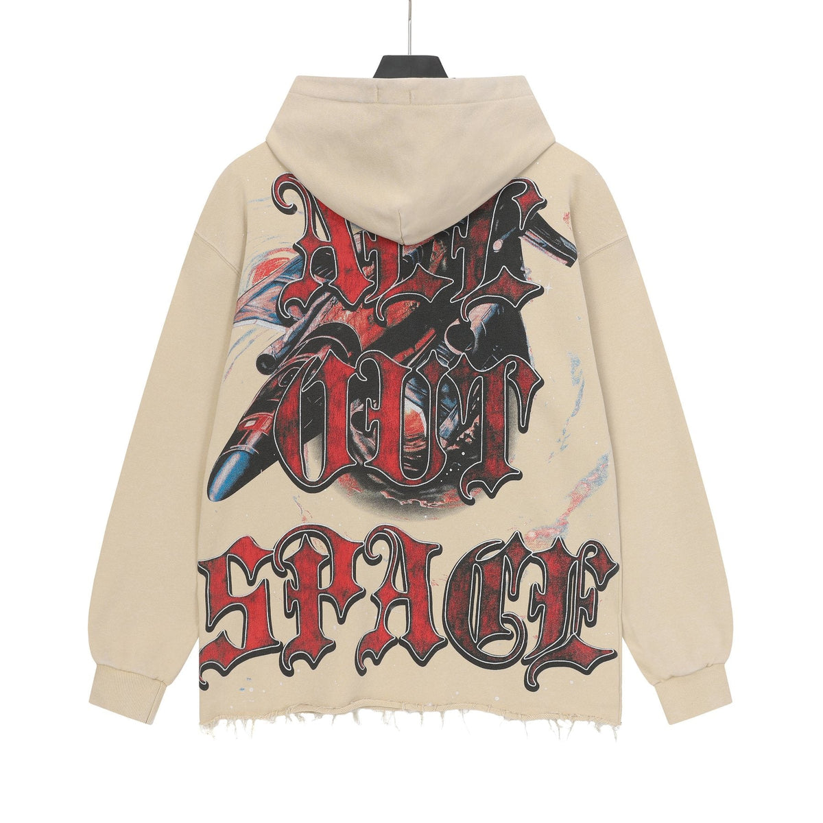 Godspeed Astronaut Skull Graphic Washed Raw Hem Hoodie ¡ª back