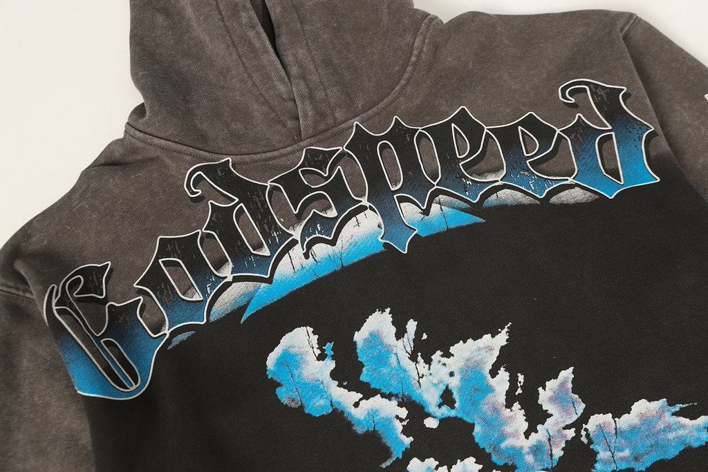 Godspeed Rock Graphic Distressed Hem Hoodie ¡ª detail