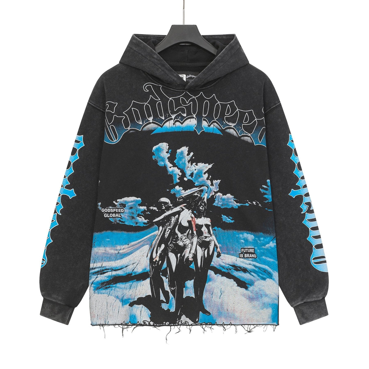 Godspeed Rock Graphic Distressed Hem Hoodie ¡ª front