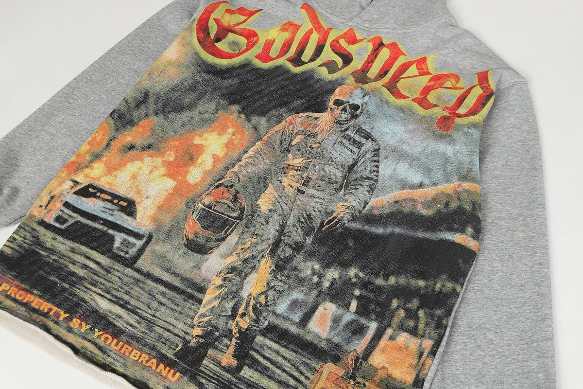 Godspeed Gray Racing Graphic Pullover Hoodie ¡ª detail