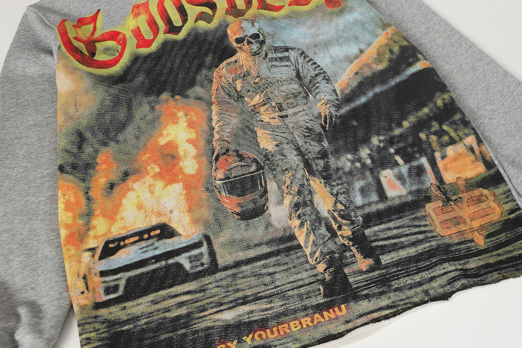 Godspeed Gray Racing Graphic Pullover Hoodie ¡ª detail