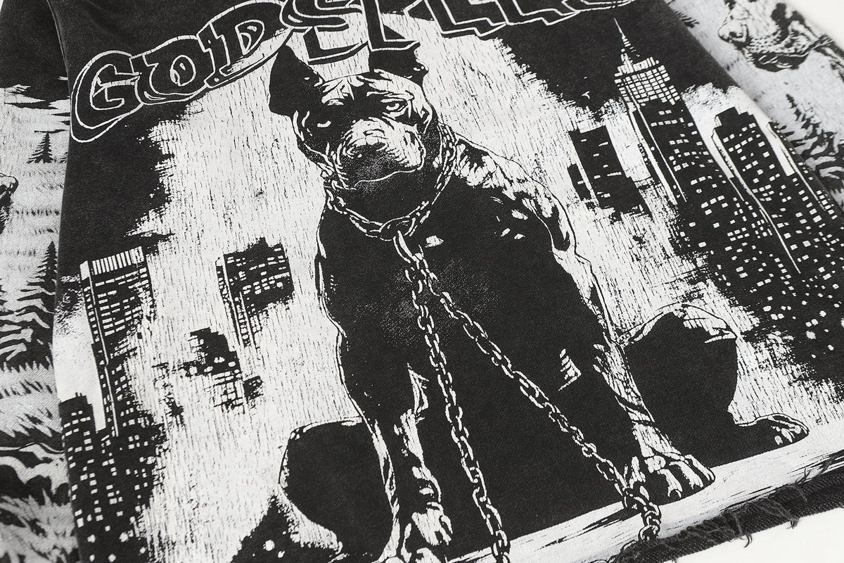 Godspeed Dog & City Graphic Raw-Hem Hoodie ¡ª detail