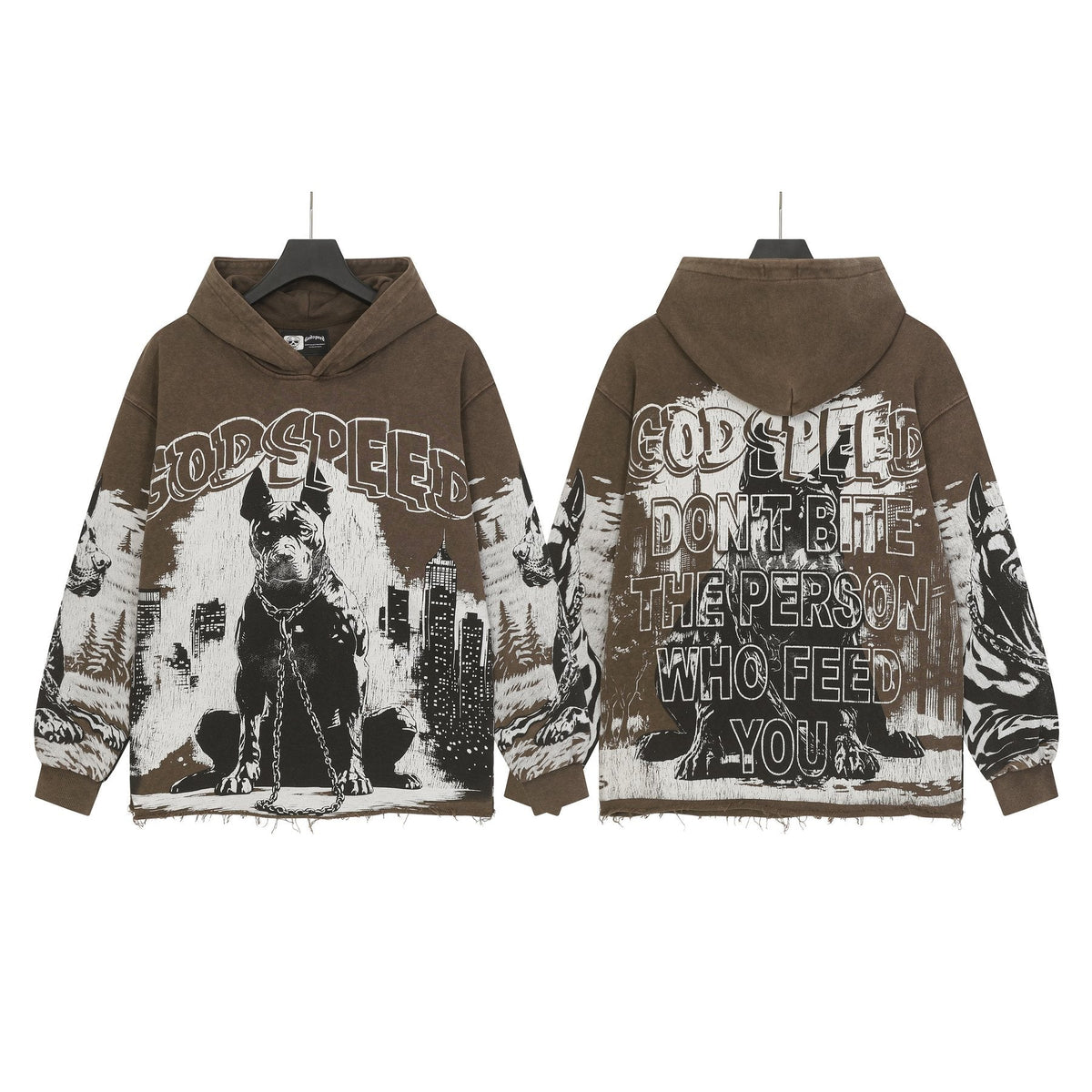 Godspeed Dog & City Graphic Raw-Hem Hoodie ¡ª front