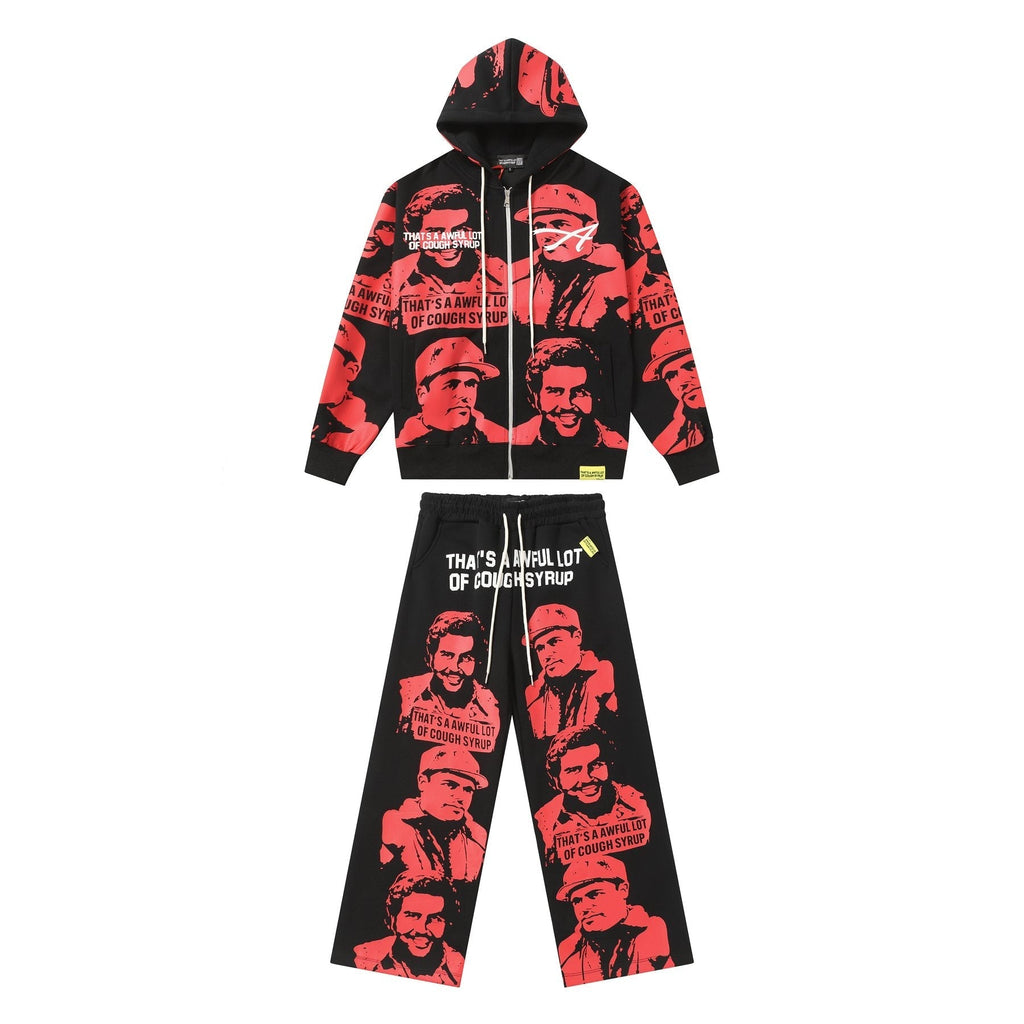 THAT'S A AWFUL LOT OF COUGH SYRUP Star Graphic Zip Hoodie & Pants Matching Set ¡ª front