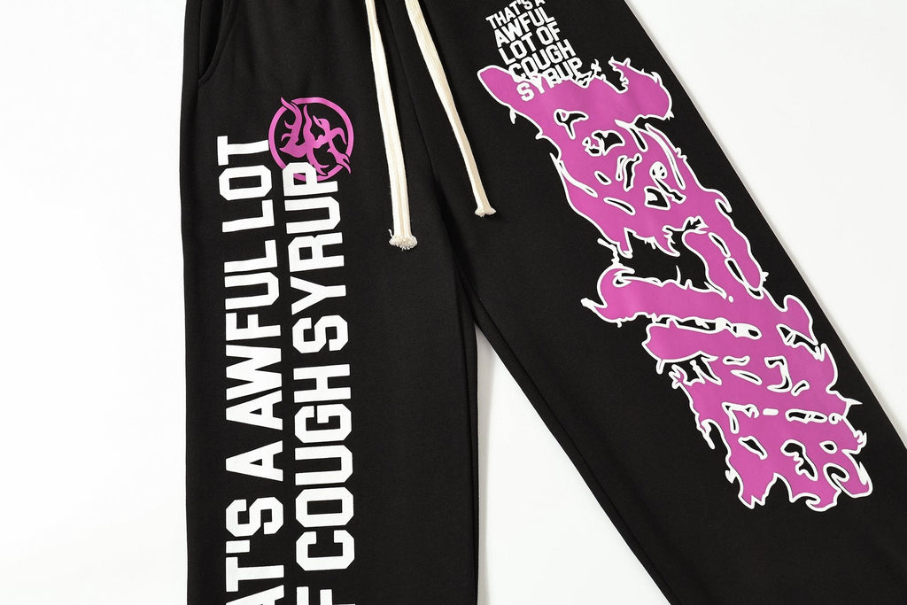 THAT'S A AWFUL LOT OF COUGH SYRUP Black Graphic Hoodie & Sweatpants Matching Set ¡ª detail