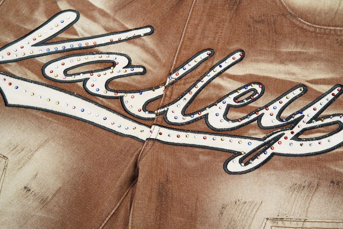 VALLEY Skittles Rhinestone Denim Shorts ¡ª detail