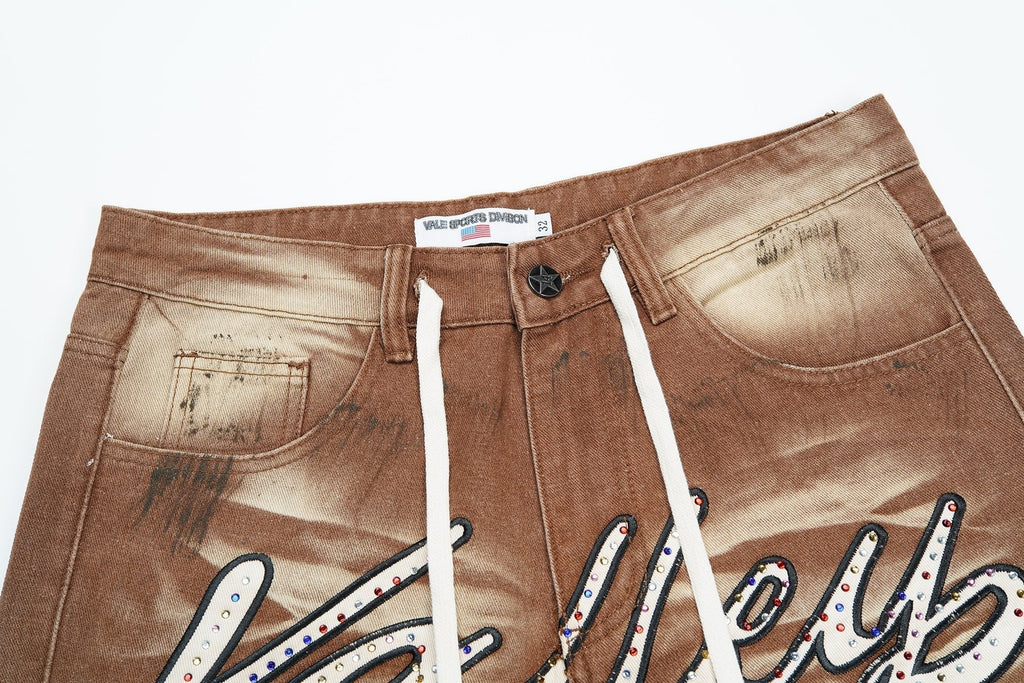 VALLEY Skittles Rhinestone Denim Shorts ¡ª detail