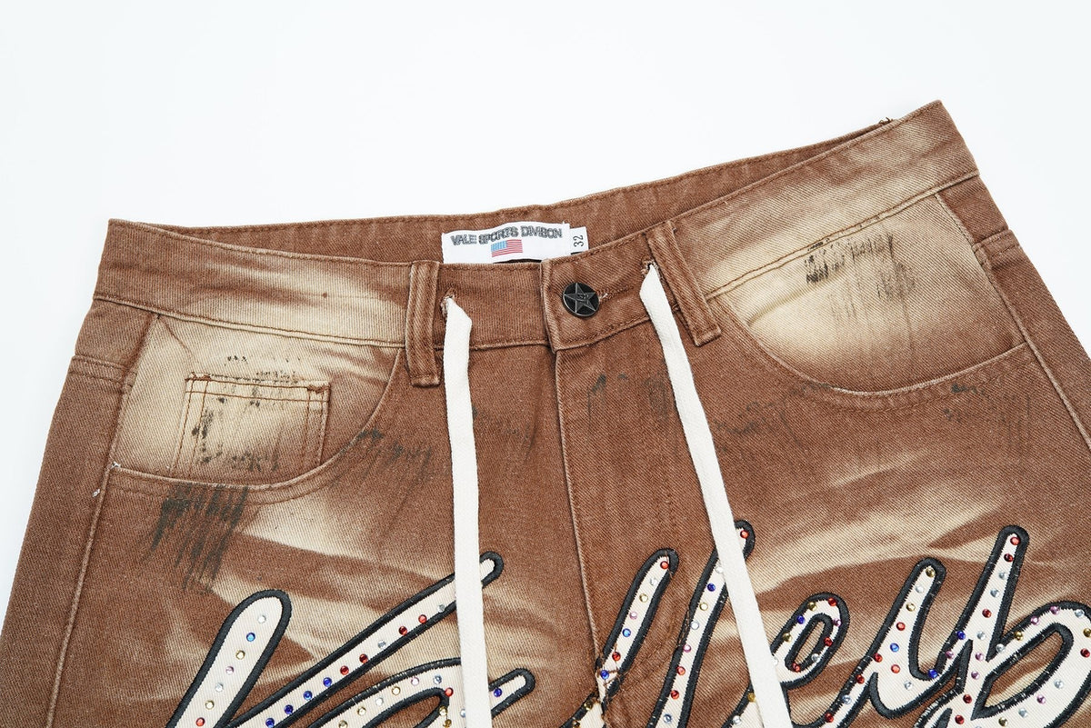 VALLEY Skittles Rhinestone Denim Shorts ¡ª detail
