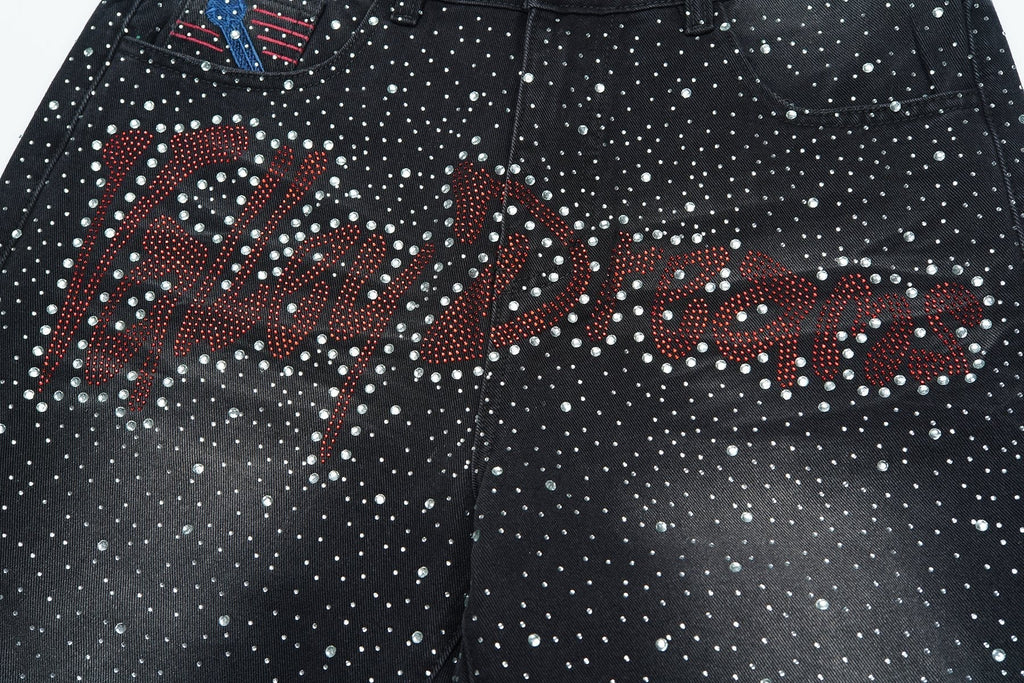 VALLEY Iced Out Rhinestone Denim Jorts ¡ª detail