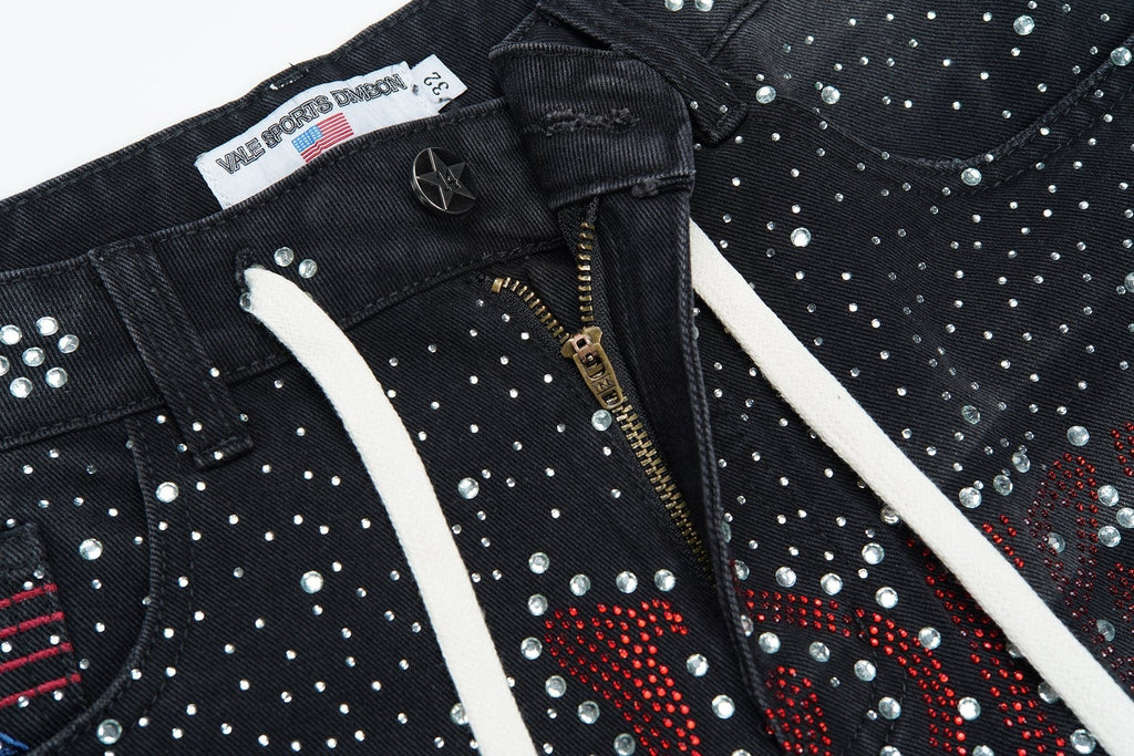 VALLEY Iced Out Rhinestone Denim Jorts ¡ª detail