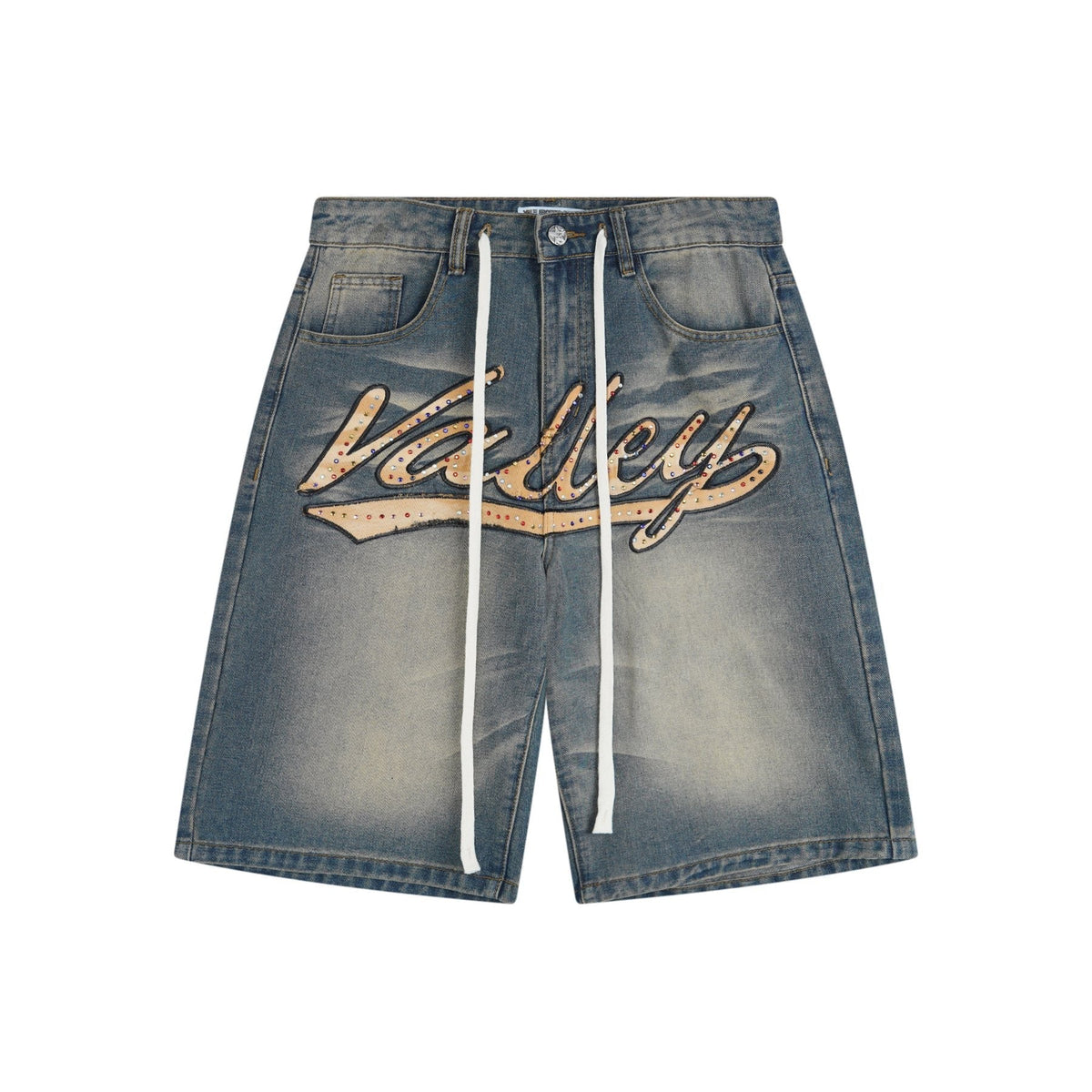 VALLEY Embellished Blue Denim Jorts ¡ª front