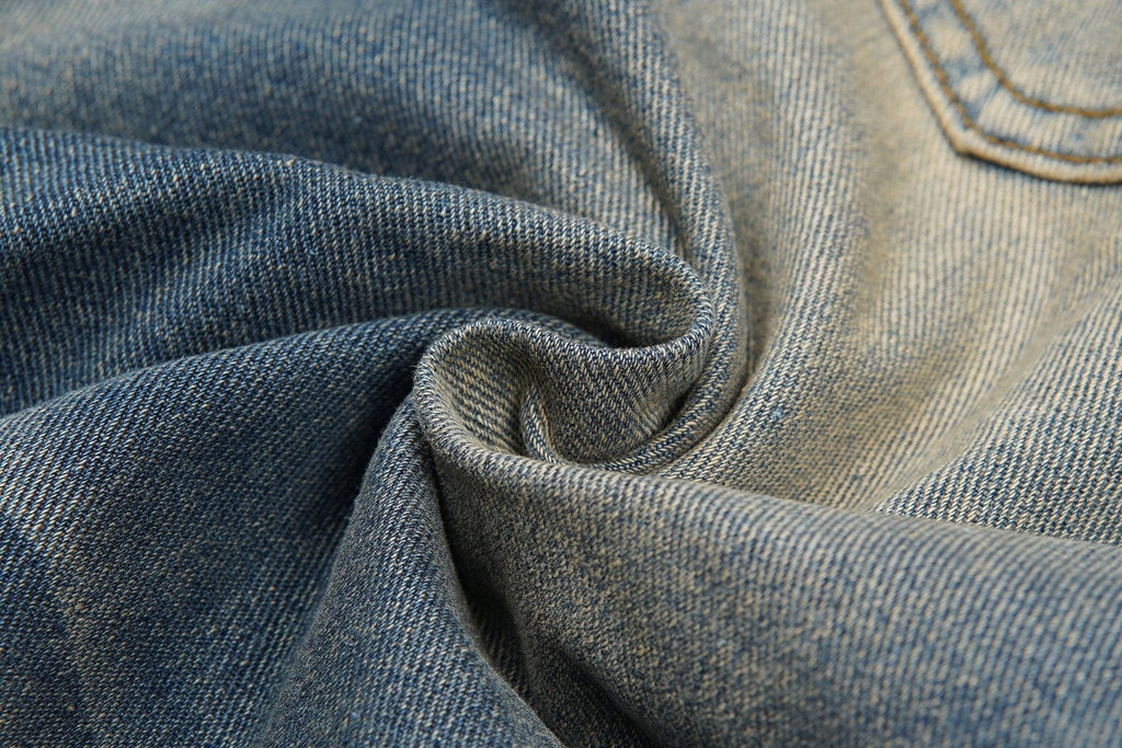 VALLEY Embellished Blue Denim Jorts ¡ª fabric_closeup