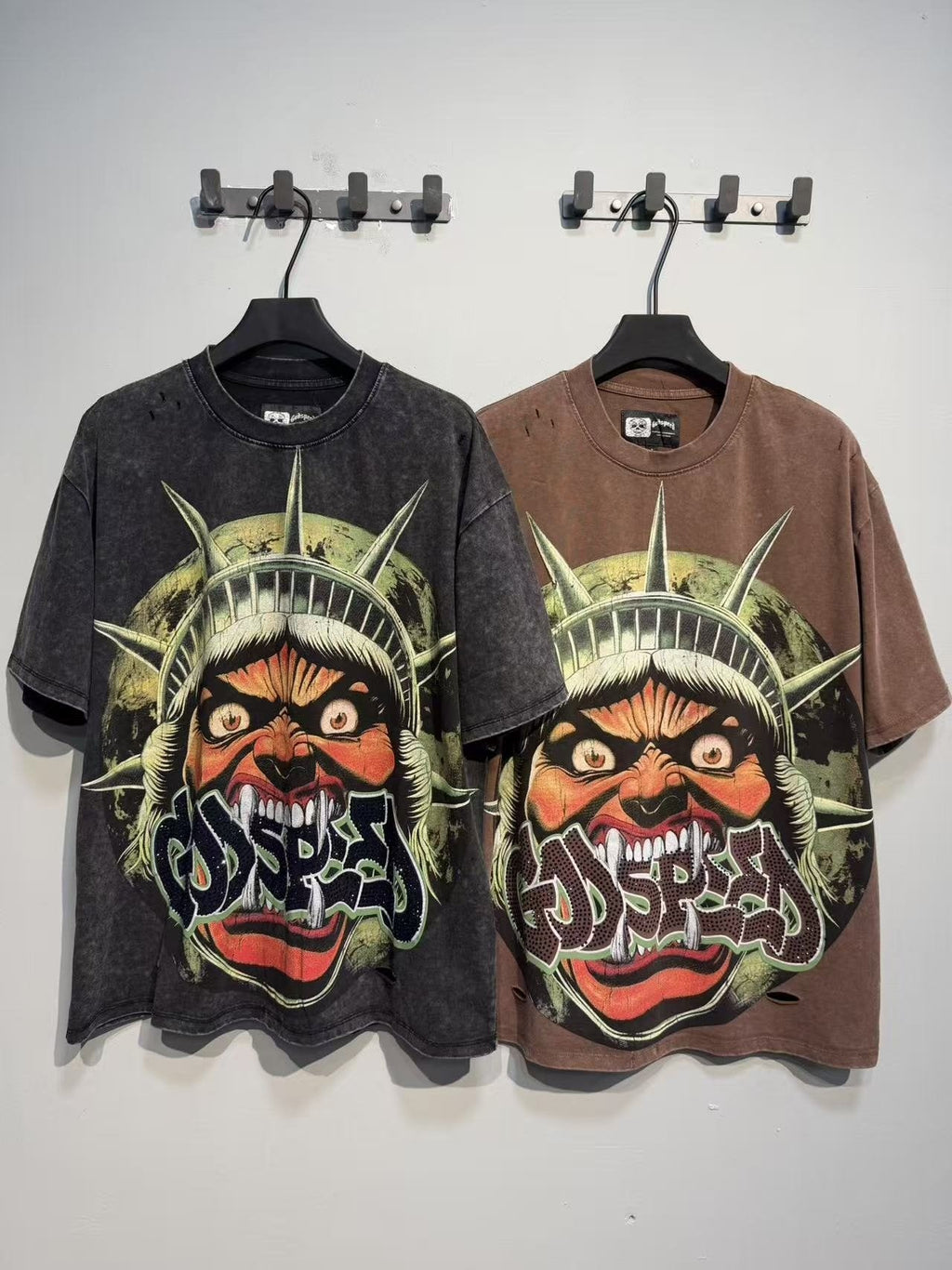 Godspeed Distressed Rhinestone Graphic T-Shirt ¡ª context