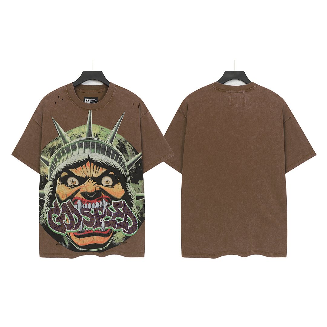 Godspeed Distressed Rhinestone Graphic T-Shirt ¡ª front