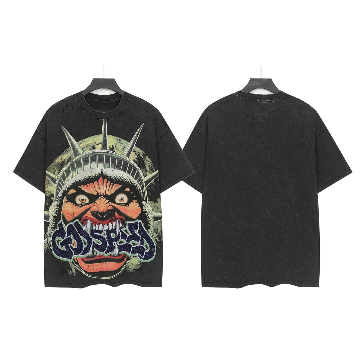 Godspeed Distressed Rhinestone Graphic T-Shirt ¡ª front