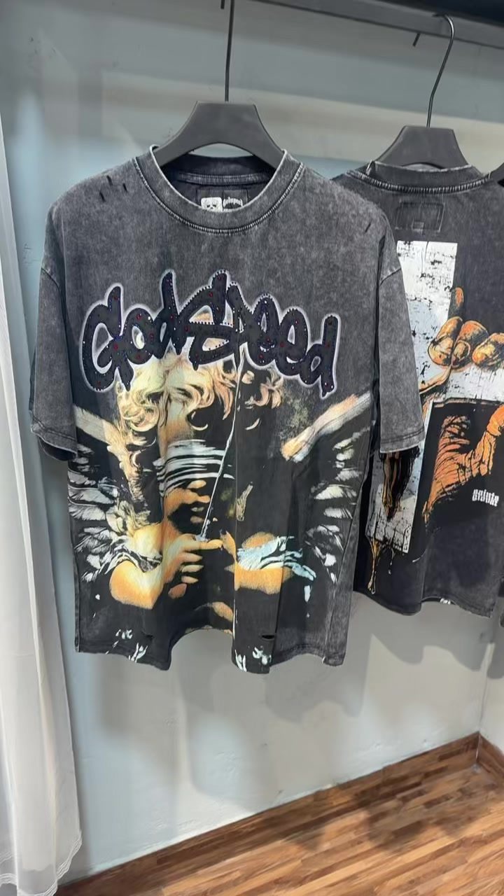 Godspeed Distressed Rhinestone Graphic T-Shirt ¡ª context