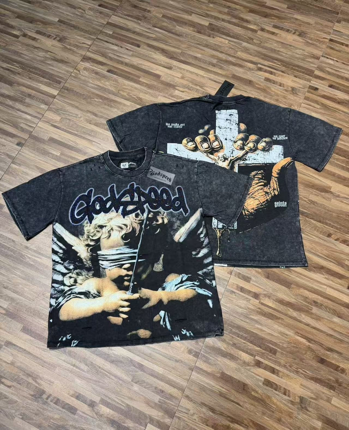Godspeed Distressed Rhinestone Graphic T-Shirt ¡ª context