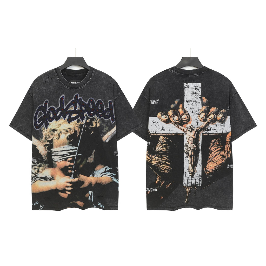 Godspeed Distressed Rhinestone Graphic T-Shirt ¡ª hero