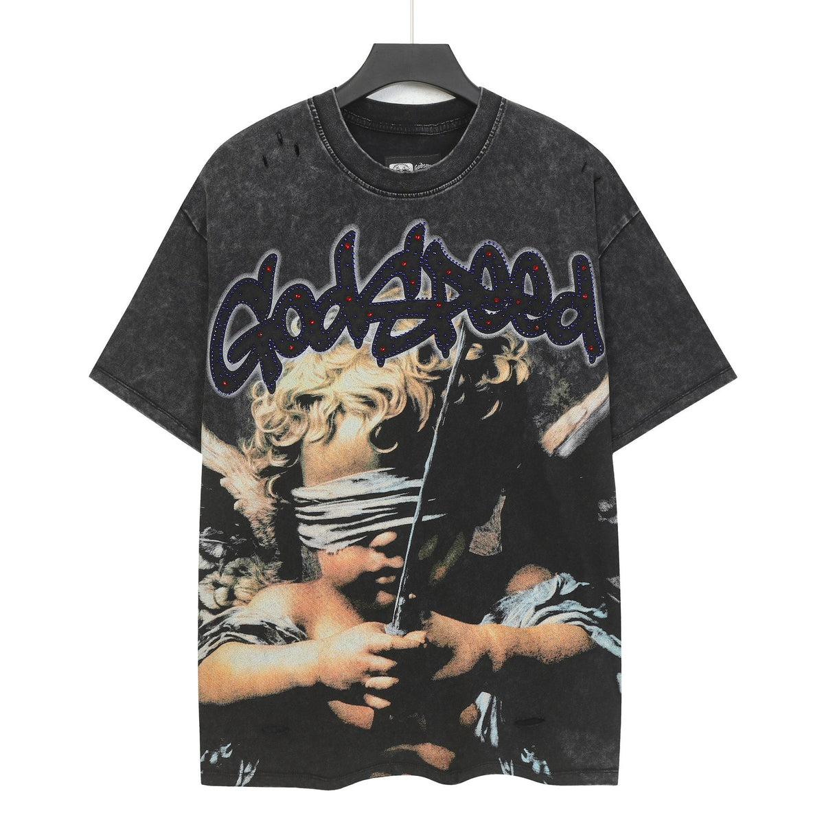 Godspeed Distressed Rhinestone Graphic T-Shirt ¡ª front
