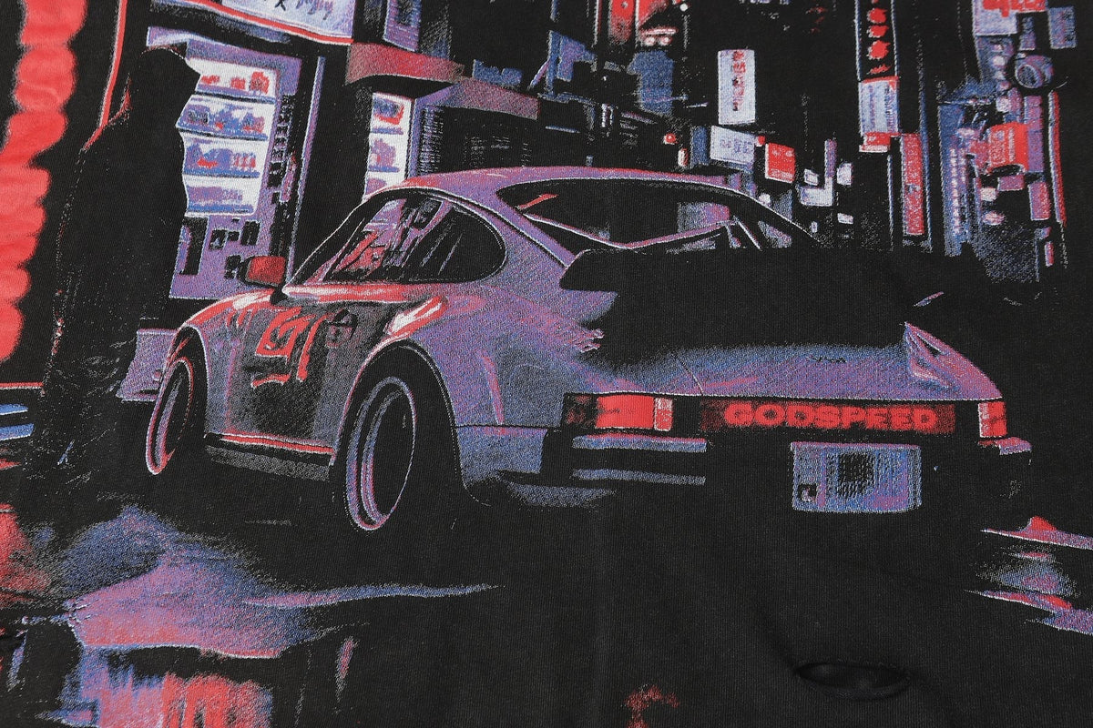 Godspeed City Car Rhinestone Graphic T-Shirt ¡ª detail