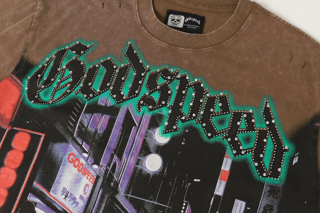 Godspeed City Car Rhinestone Graphic T-Shirt ¡ª detail