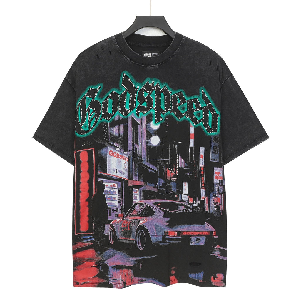 Godspeed City Car Rhinestone Graphic T-Shirt ¡ª hero