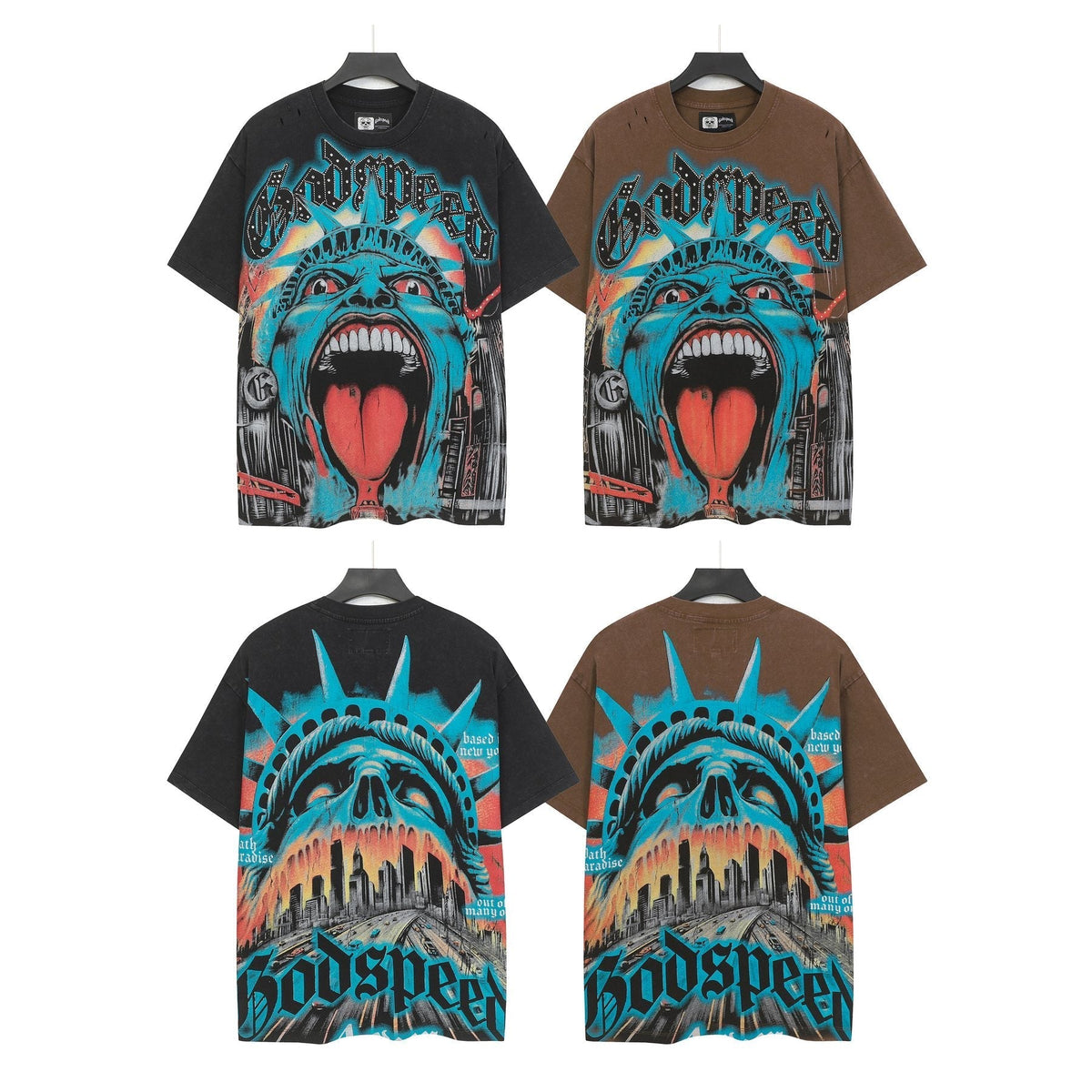 Godspeed Distressed Rhinestone Graphic T-Shirt ¡ª context