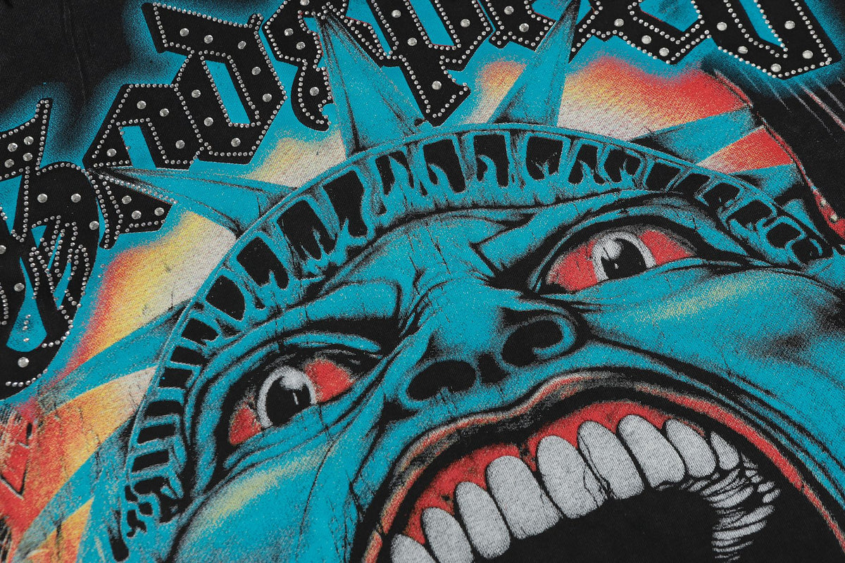Godspeed Distressed Rhinestone Graphic T-Shirt ¡ª detail