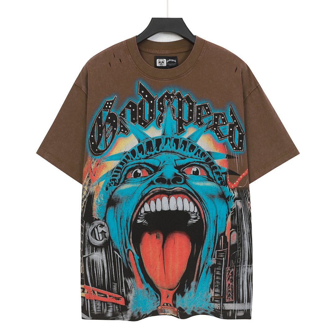 Godspeed Distressed Rhinestone Graphic T-Shirt ¡ª front