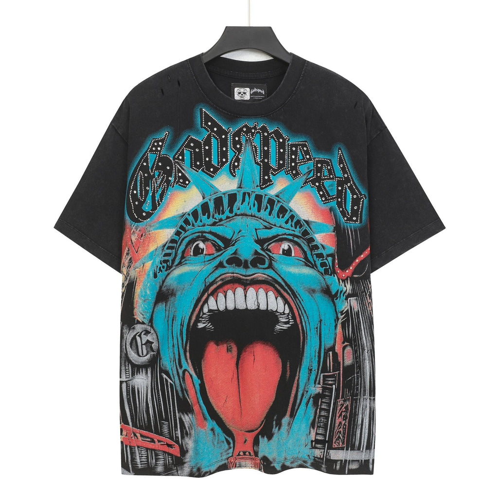 Godspeed Distressed Rhinestone Graphic T-Shirt ¡ª front