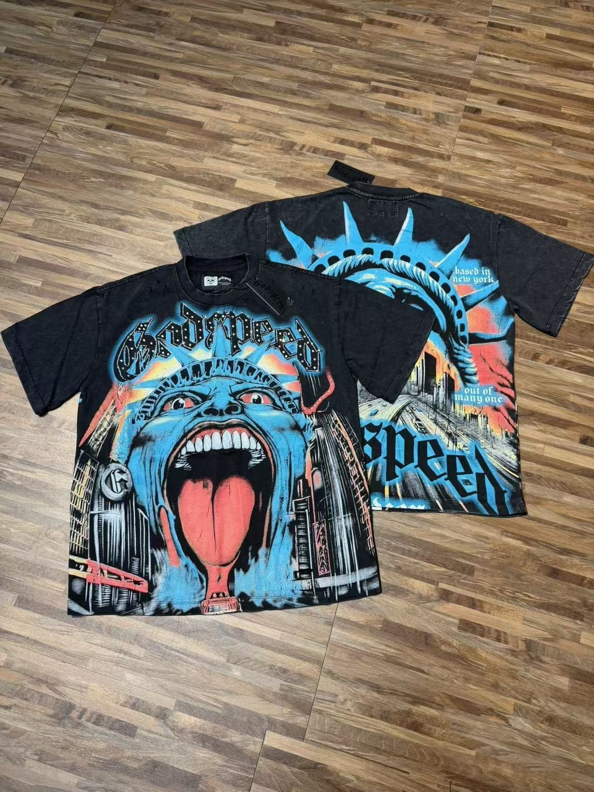Godspeed Distressed Rhinestone Graphic T-Shirt ¡ª context