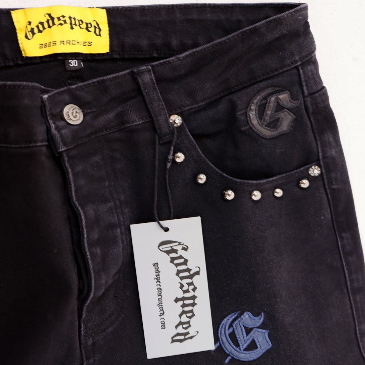 Godspeed Embroidered Flared Jeans ¡ª detail
