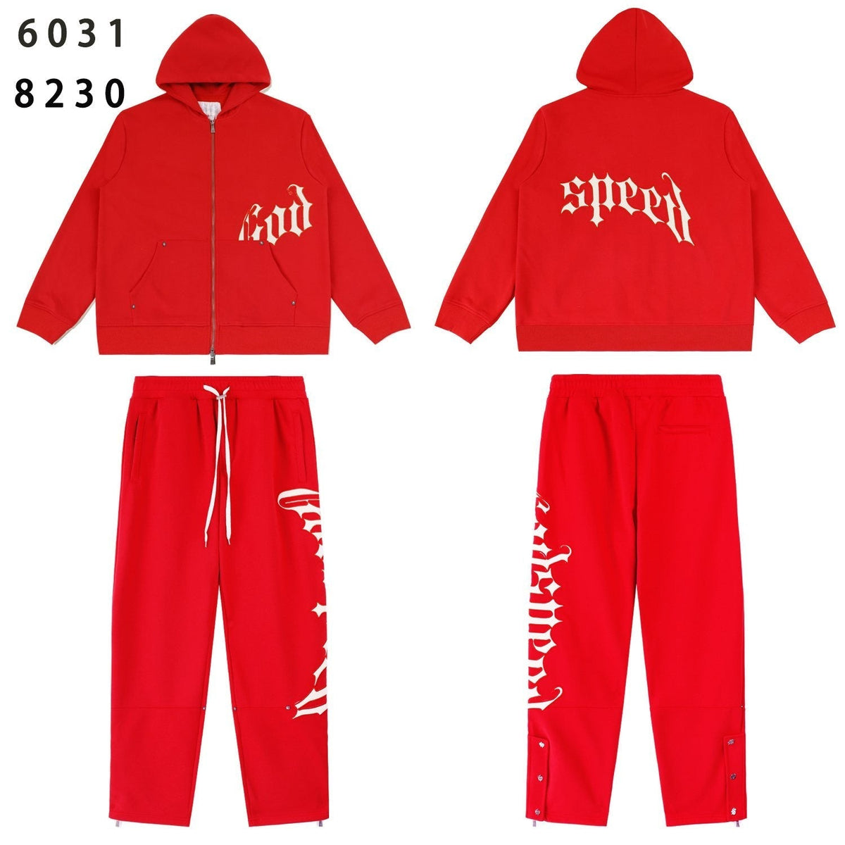 Godspeed Red Gothic Print Zip Hoodie Tracksuit Set ¡ª front