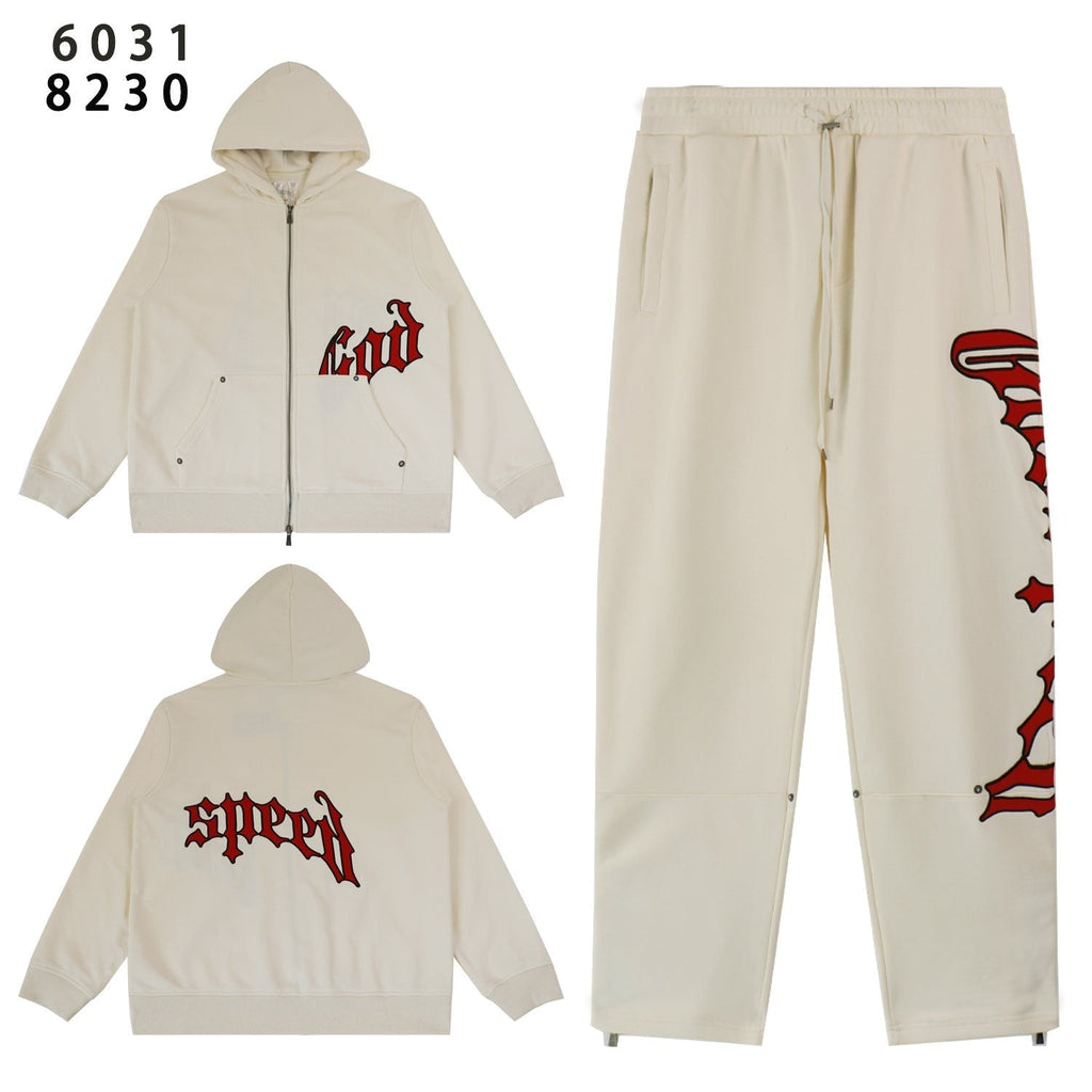 Godspeed Red Gothic Print Zip Hoodie Tracksuit Set ¡ª front