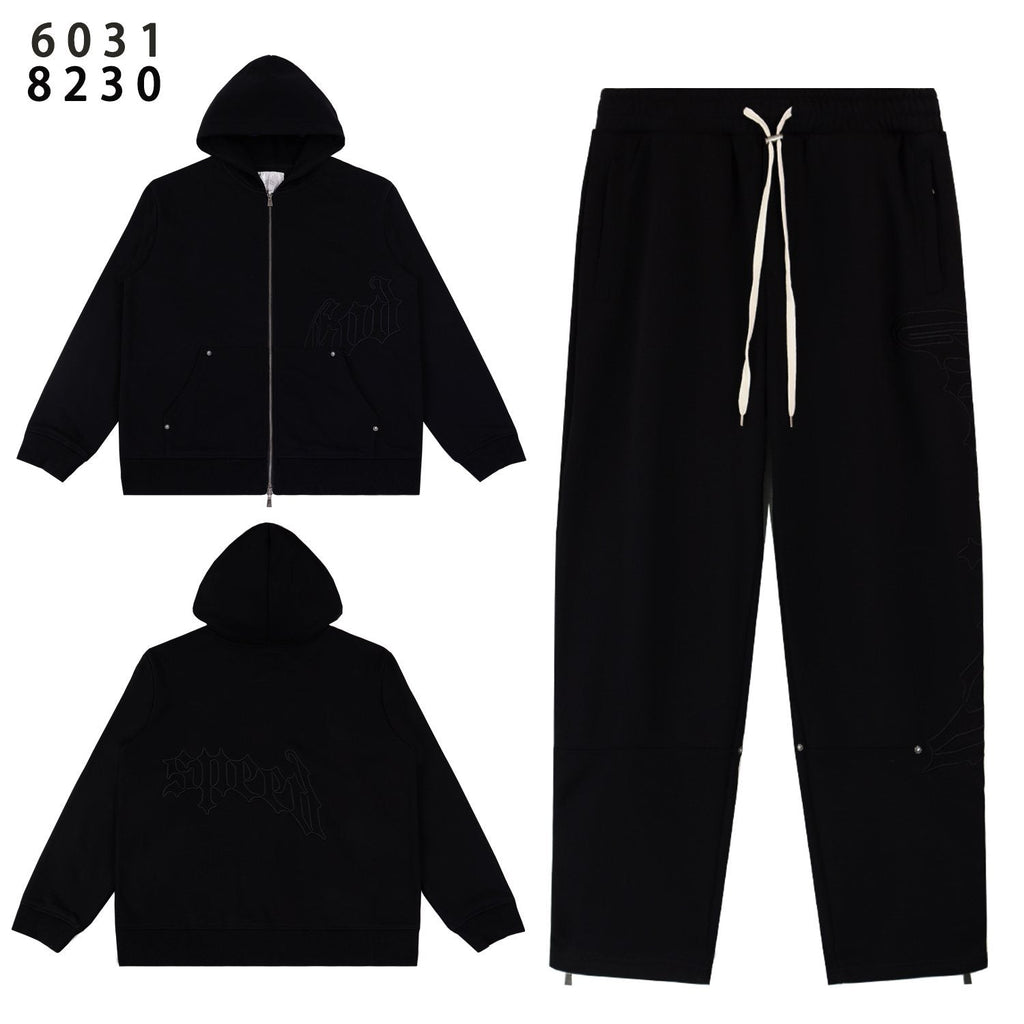 Godspeed Tonal Black Gothic Zip Hoodie Tracksuit Set ¡ª front