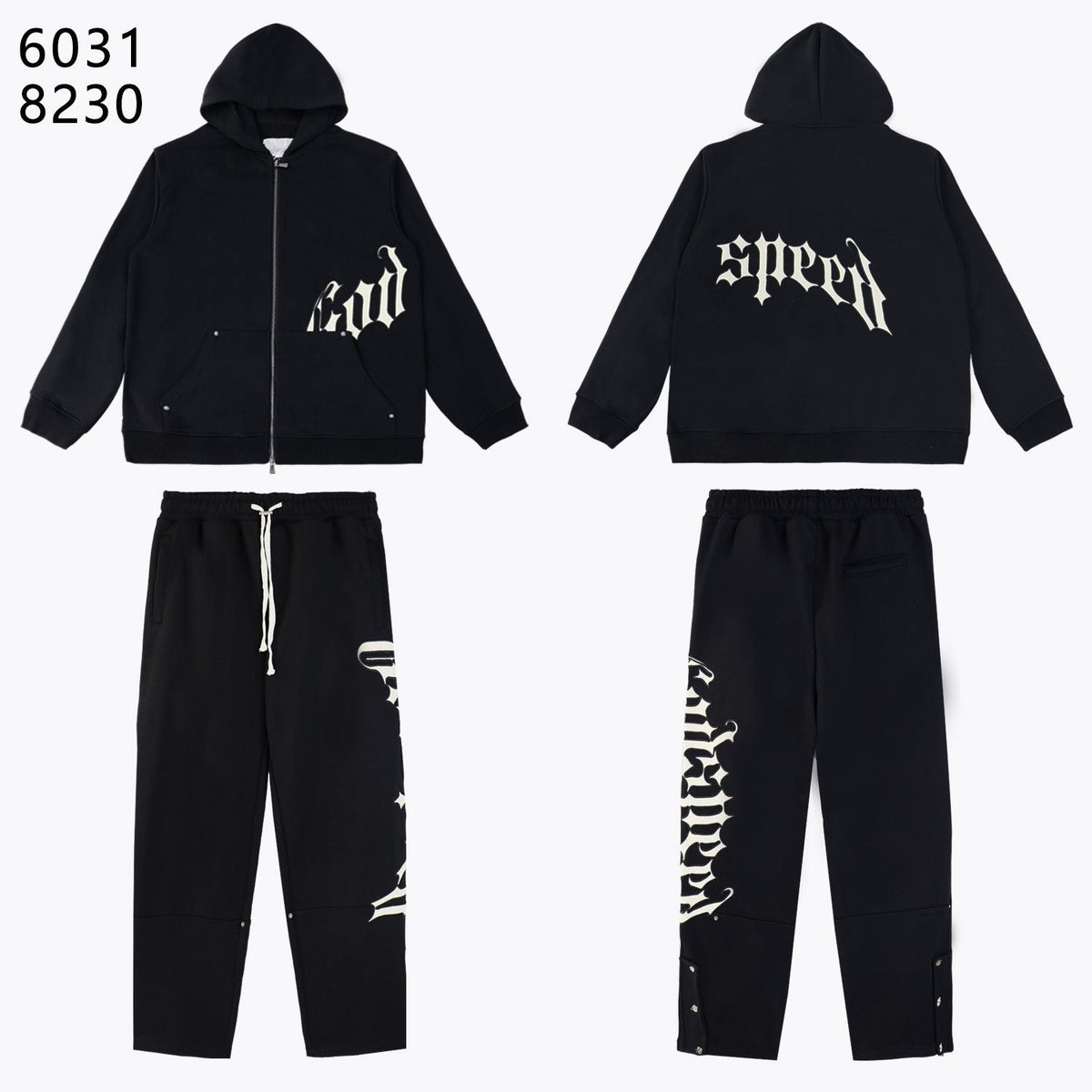 Godspeed White Gothic Zip Hoodie & Jogger Matching Set ¡ª front