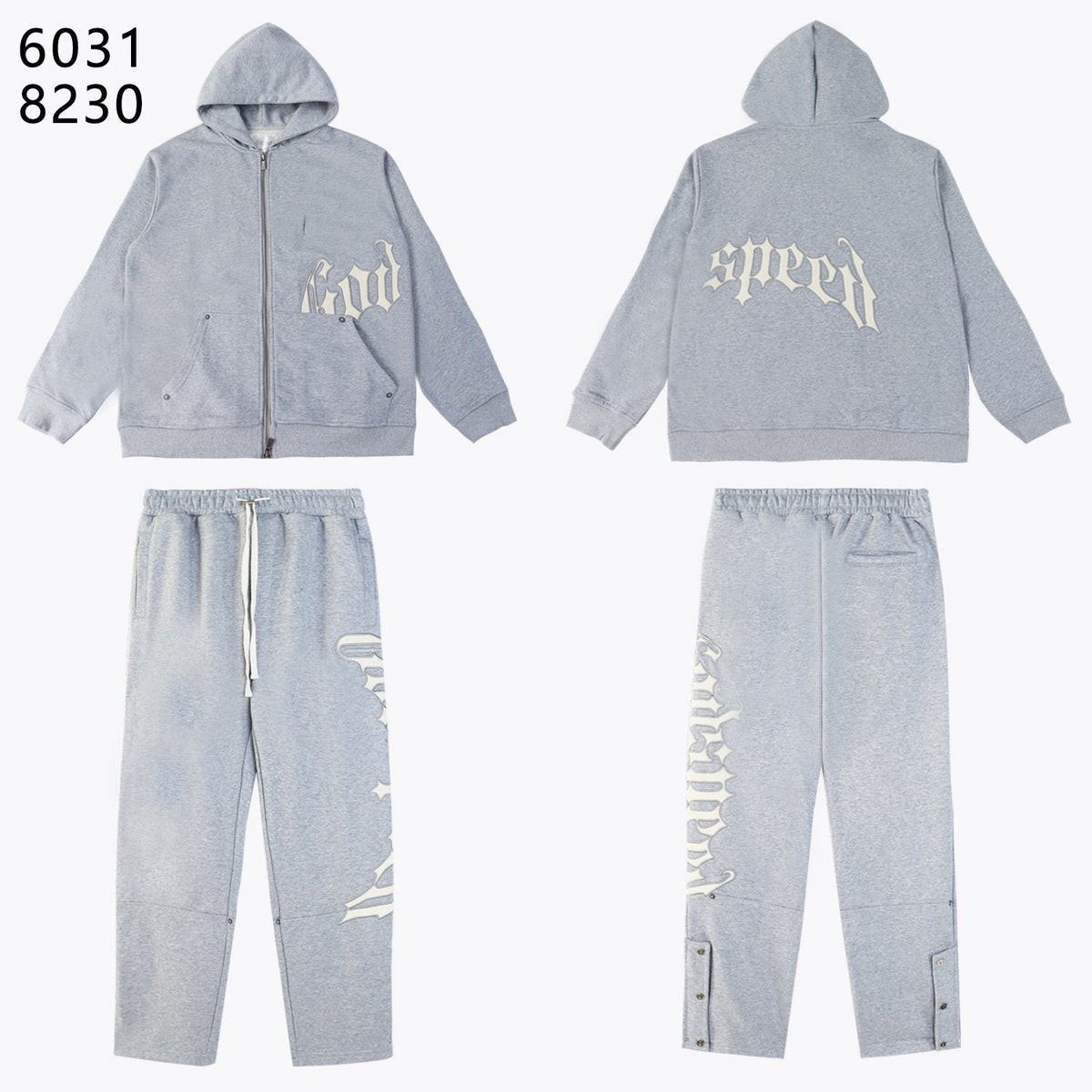 Godspeed White Gothic Zip Hoodie & Jogger Matching Set ¡ª front