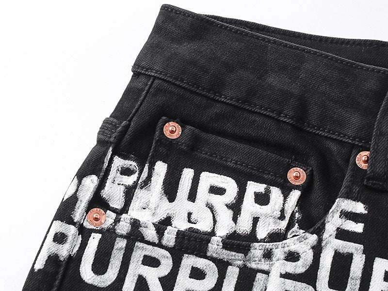 Purple Brand All-Over Wordmark Slim Tapered Jeans ¡ª detail