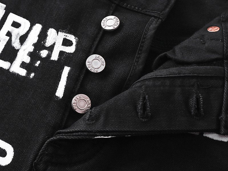 Purple Brand All-Over Wordmark Slim Tapered Jeans ¡ª detail