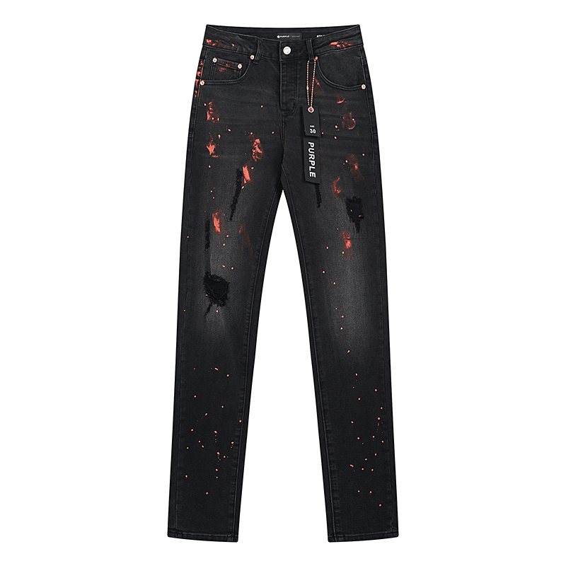 Purple Brand Black Paint-Splatter Distressed Jeans ¡ª front
