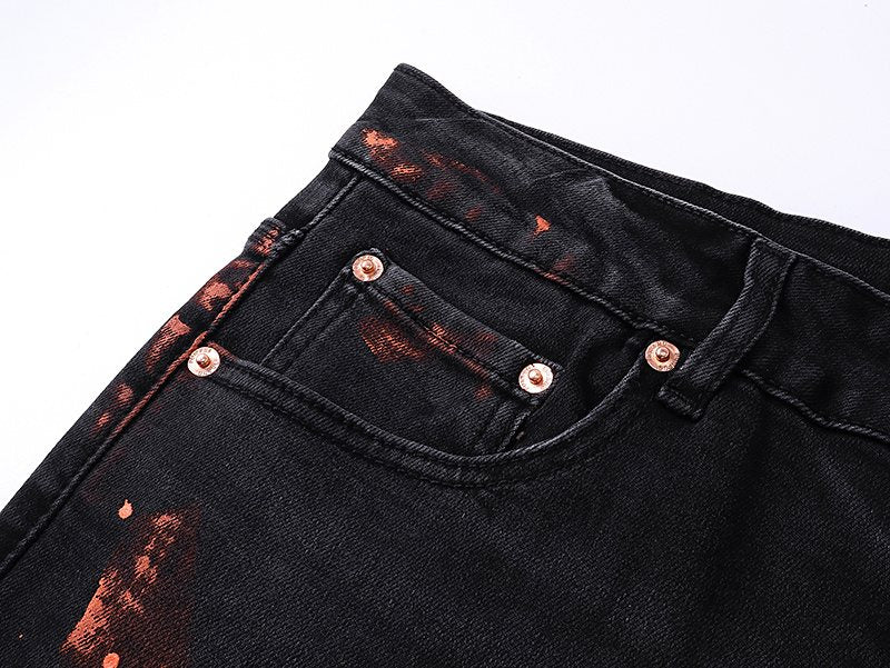 Purple Brand Black Paint-Splatter Distressed Jeans ¡ª detail