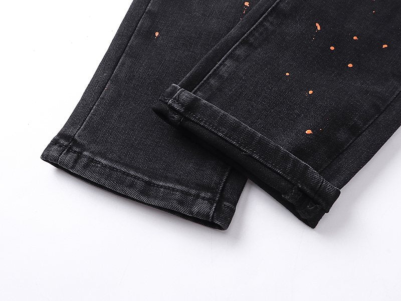 Purple Brand Black Paint-Splatter Distressed Jeans ¡ª detail