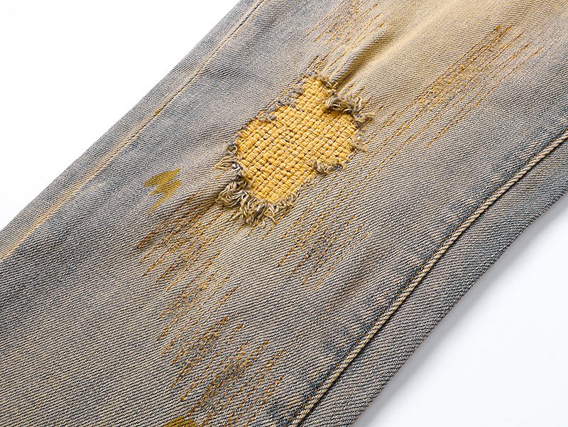 Purple Brand Light Blue Distressed Slim Tapered Jeans ¡ª detail