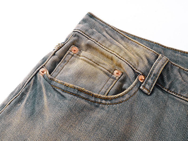 Purple Brand Light Blue Distressed Slim Tapered Jeans ¡ª detail
